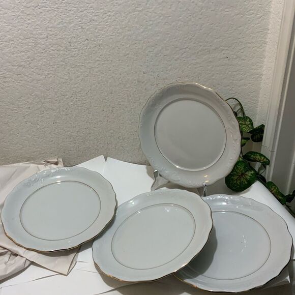 Set 4 Tienshan Fine Porcelain J.P Gold Trimmed Embossed Plate 10 1/2" G13 - Picture 2 of 7